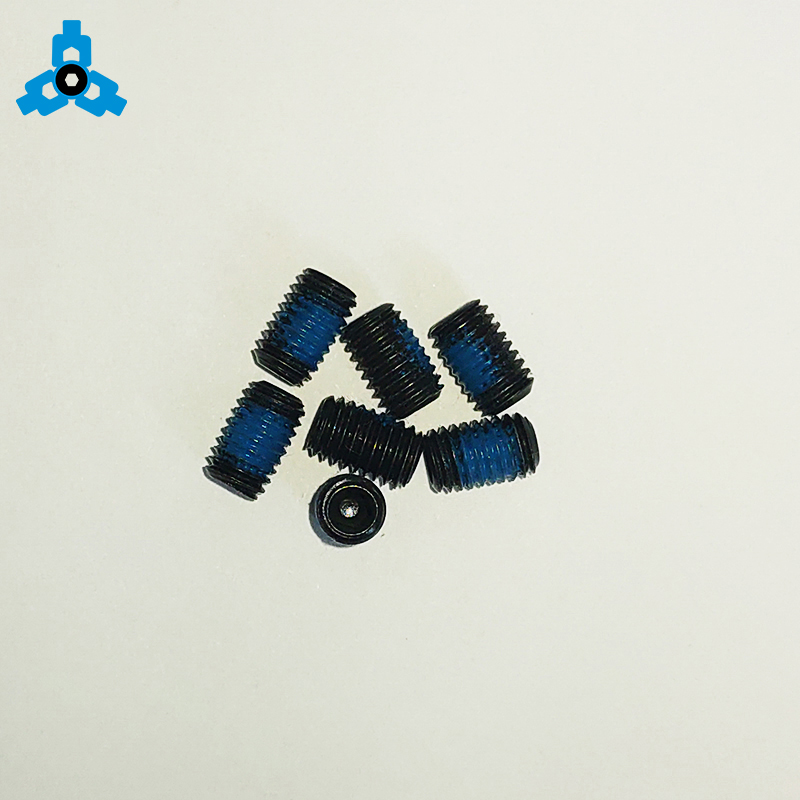 Din913 Black No Head Hex Socket Carbon Steel Set Screw With Cup Point With Bule Nylon Patch OEM Stock Support