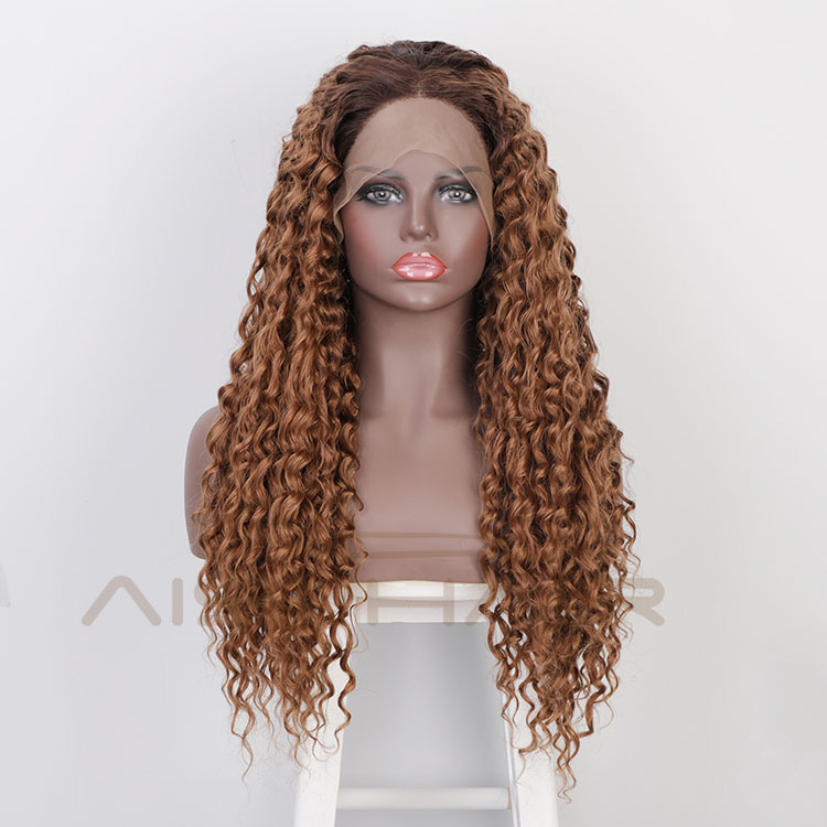 Aisi Hair New Design Long Wavy Ombre Brown Wig Afro Kinky Curly Swiss Lace Wig Curly Wave Lace Frontal Hair Wigs For Black Women