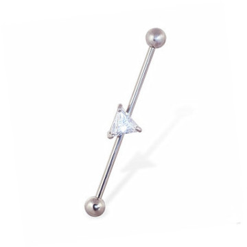 Industrial Straight Barbell with Triangle Gem