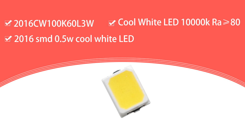 2016CW100K60L3W Super Bright Cool White LED 2016 SMD 8000-10000K