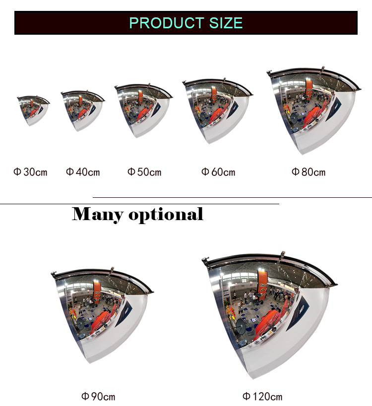 50cm 90 View Degree Quarter Dome Mirror, Amazon Best Selling Products Corner Safety Panoramic Mirror