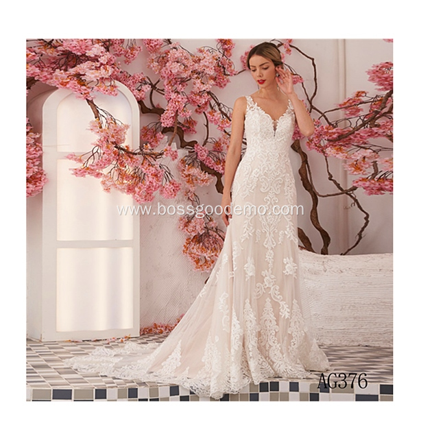 embroidery sexy deep V-neck applique luxury best customized lace mermaid asa bridal wedding dress