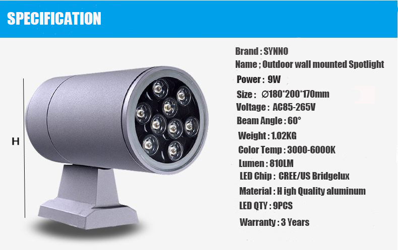 High quality 3000k 4000k up and down double head wall lamp aluminum led