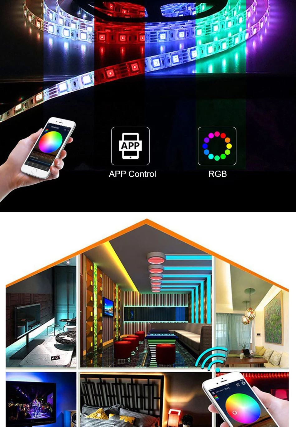 Amazon Alexa Google Home Tuya Wifi IP65 Flexible Waterproof LED Strip Light Strip LED Light RGB