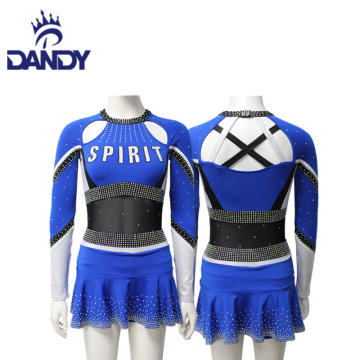 Blue long sleeves cheerleading uniforms