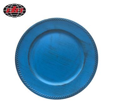 Round  Antique Blue Plastic Charger Plate