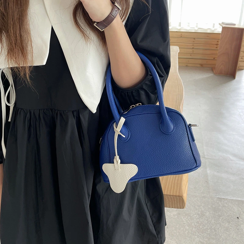 2021 Fashion Blue Lychee Pattern Handbag for Ladies