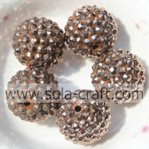 Cuentas de diamantes de imitación de resina sólida de cobre de 20 * 22 MM al por mayor para pulsera gruesa