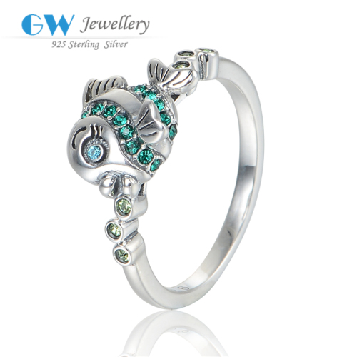 New Arrival Fish Rings Jewelry Inlaying Green Crystal Silver Rings
