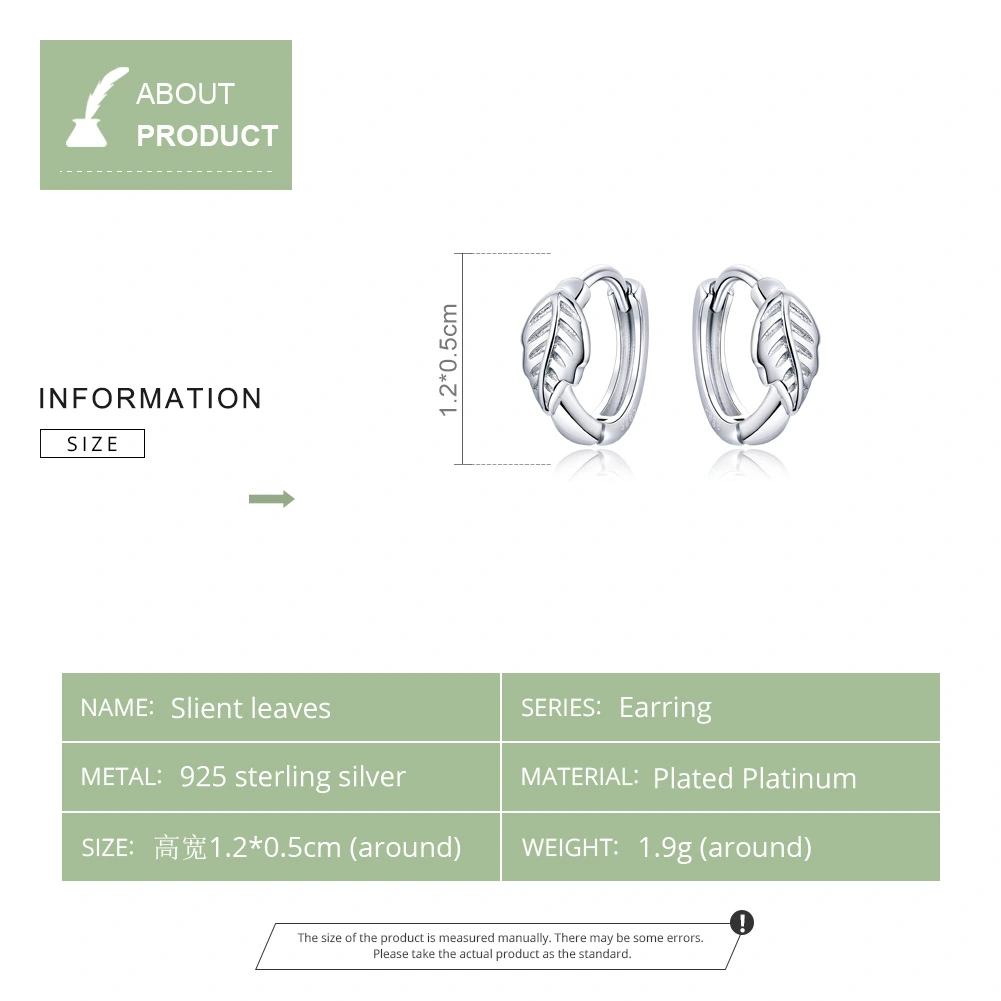 Simple Silent Leaves Plated Platinum 925 Sterling Silver Stud Earrings