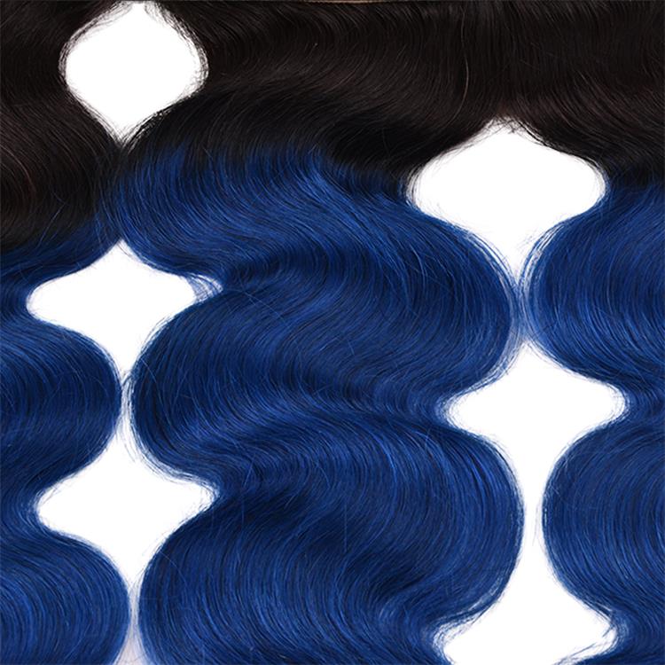 Usexy Wholesale Virgin Brazilian Hair Weaves Color 1B/Blue Body Wave Ombre Hair Bundles With Frontal