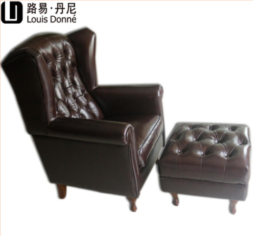 classic chesterfeild wing chair, high back italy cow leather wing chair