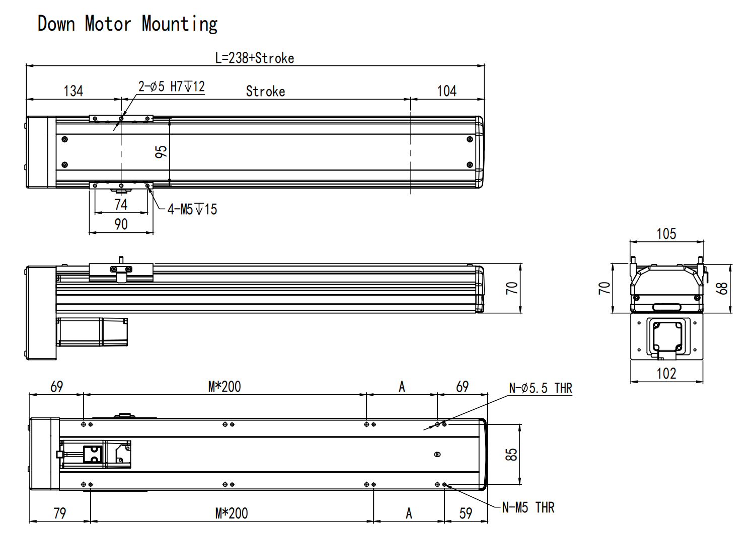 350mm linear motion module down mount