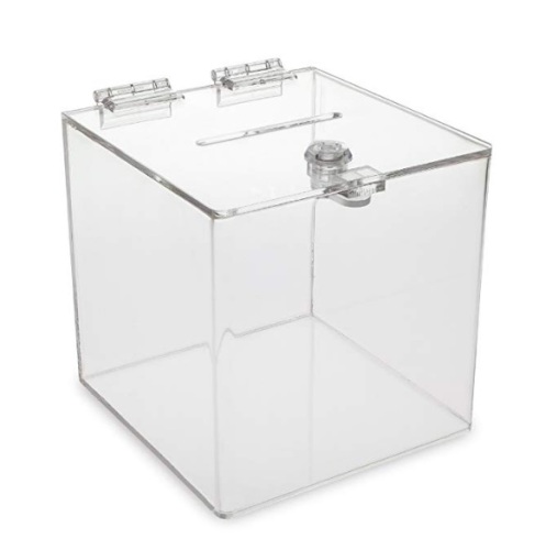 Clear Acrylic Cube Donation Box With Lock