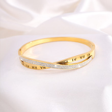 Interlaced double-row imitation diamond Roman numeral bangle