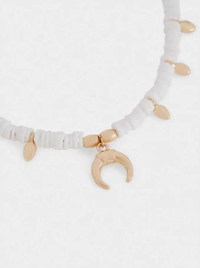 Factory Direct Sale Fashion Lady Stainless Steel Moon Short Shell Necklace with Horn