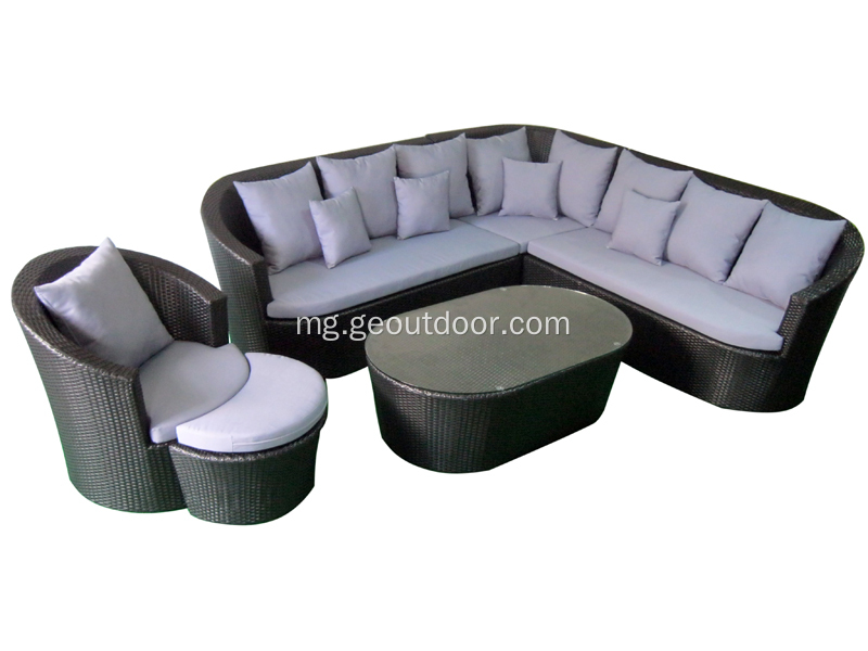 Fomba fialam-boly rattan sofa miaraka amin'ny fototra aluminium