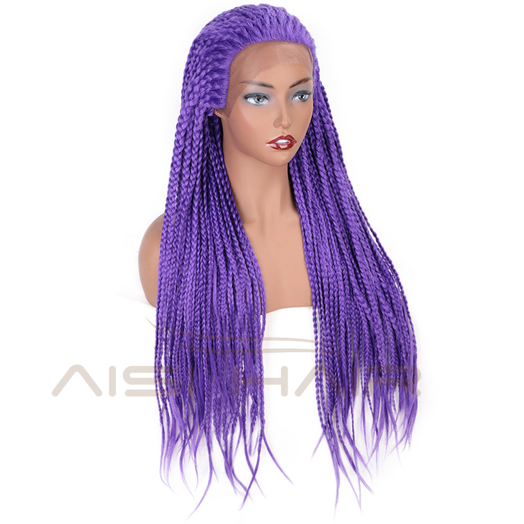 Aisi Hair Synthetic Lace Front Braided Long Wigs Heat Resistant Fiber Purple Lace Front Braids Wigs for African Amerian