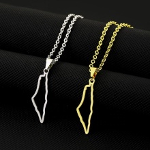 Hot Selling Israel Hollow Map Titanium Steel Necklace for Men and Women