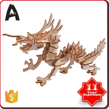 The best choice wooden brain teaser block 3d wood puzzle dragon