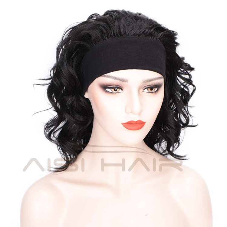 Aisi Hair Synthetic Wigs with Bandage Black High temperature fiber Wigs with Headband for Black Women