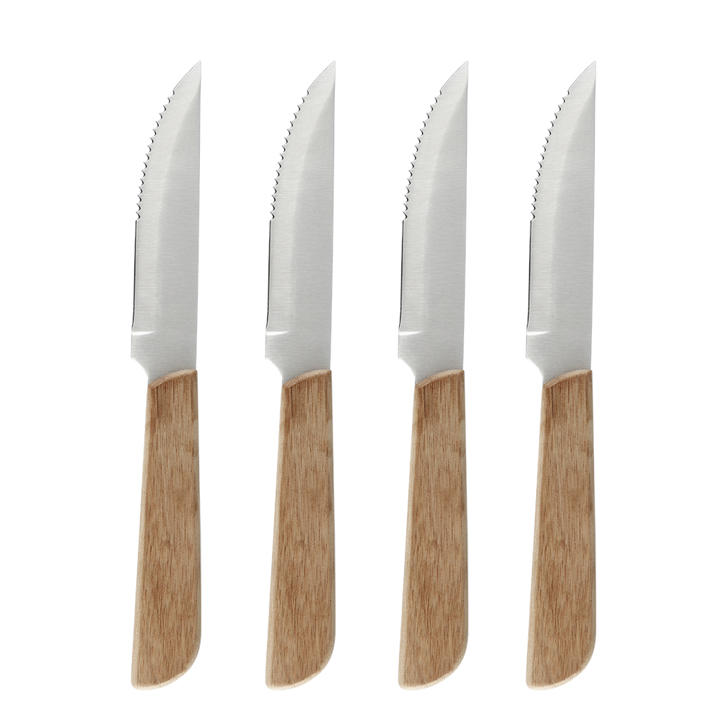 Set di 4 coltelli da bistecca con manico in legno