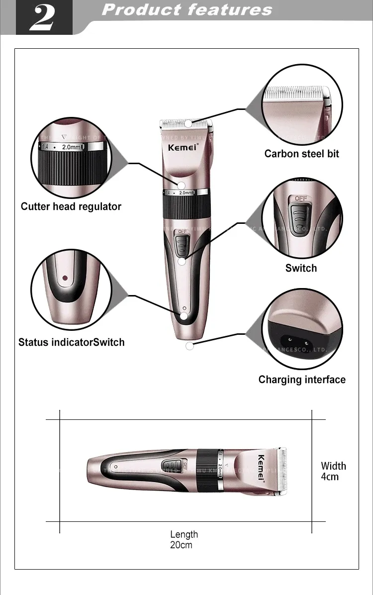 Professional Grooming Kit Hair Cutting Trimmer Kemei Km-1056 Stainless Steel Blade Multi-Gear Quiet Rechargeable Easy Clean for Home Salon