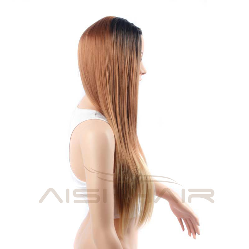 The Best Selling Long Straight Ombre Brown Wigs For Women With Dark Roots Heat Resistant Synthetic Wig