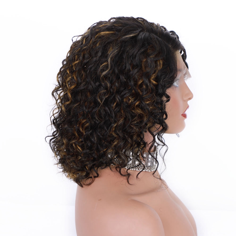 AISI Cheap Vendor Short Bob Front Lace Wigs Curly Wave Mixed Brown Brazilian Human Hair Lace Front Wigs For Black Women