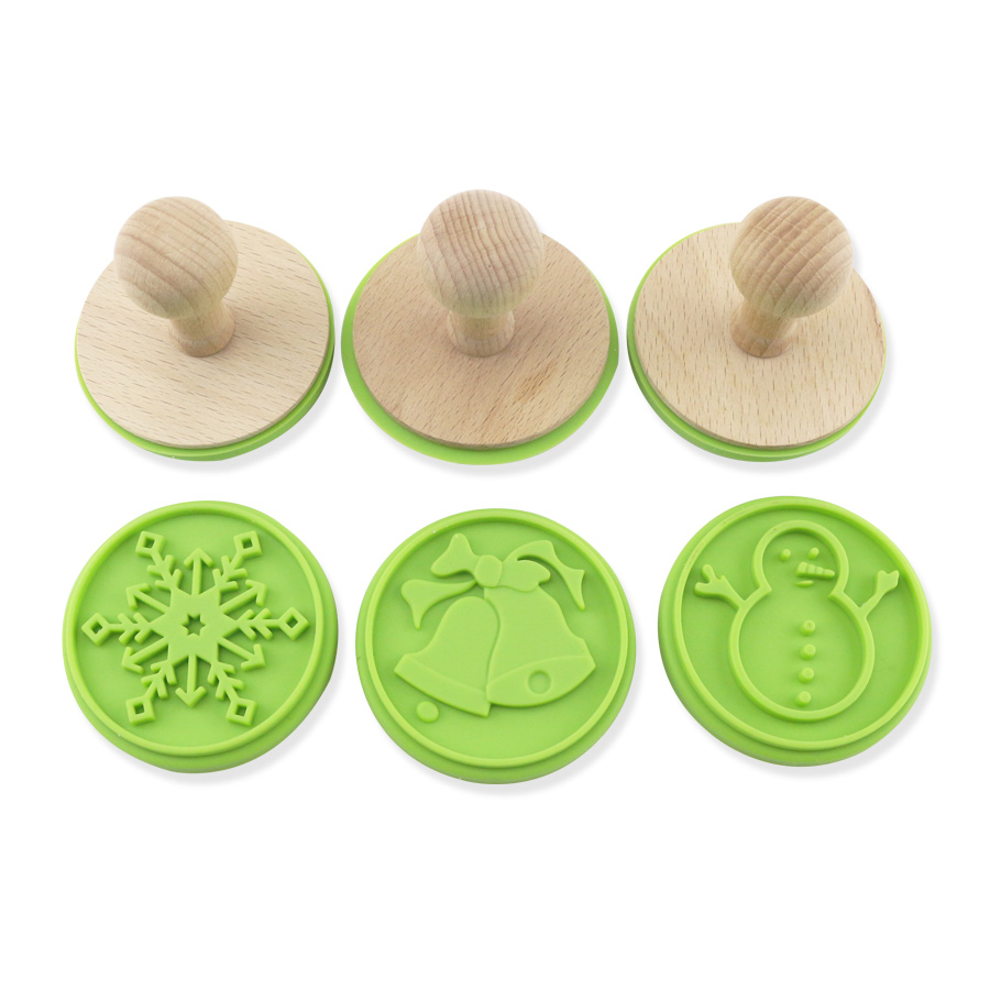 3d christmas wood handle silicone cookie stamp