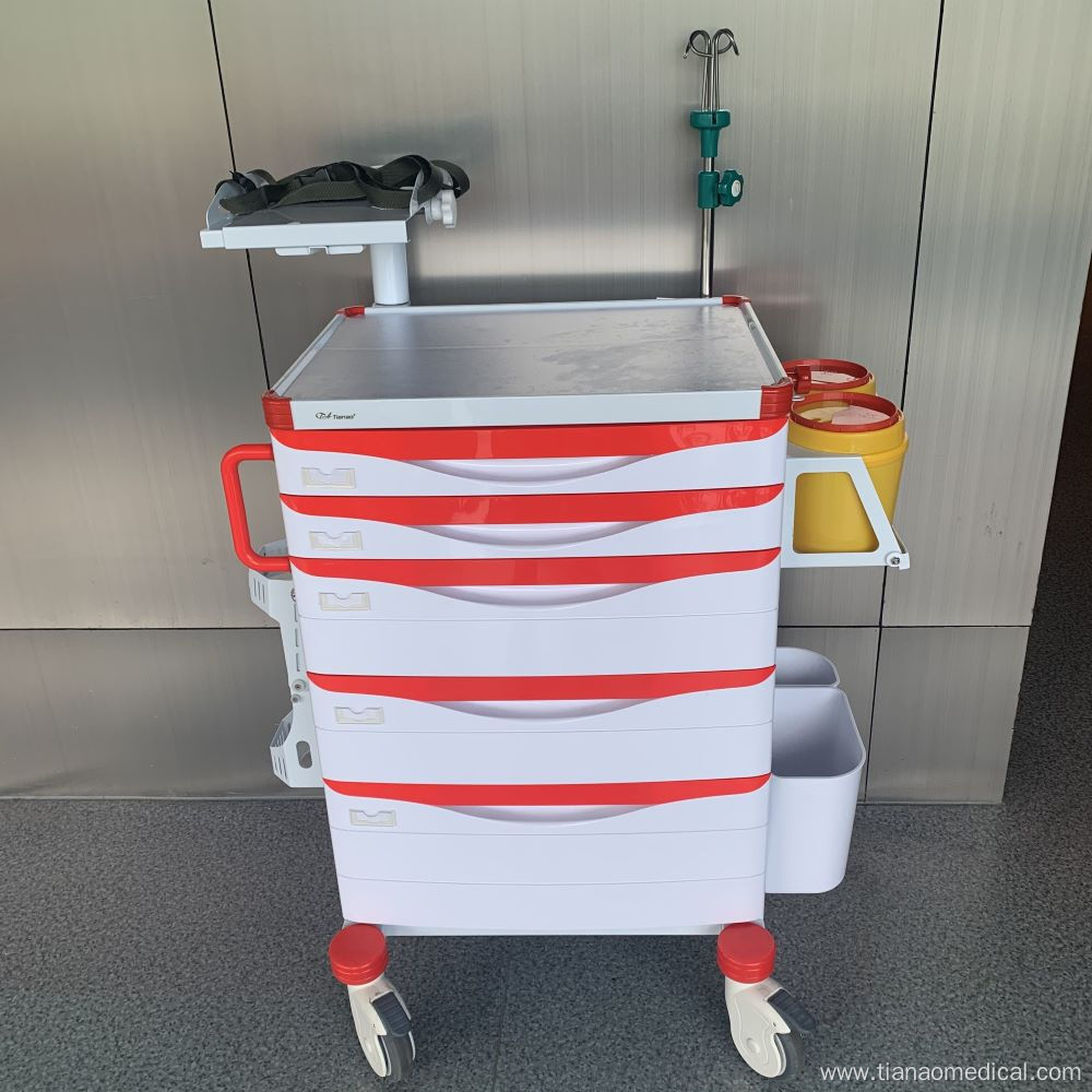 Hospital Adjustable Defibrillator Shelf Emergency Trolley