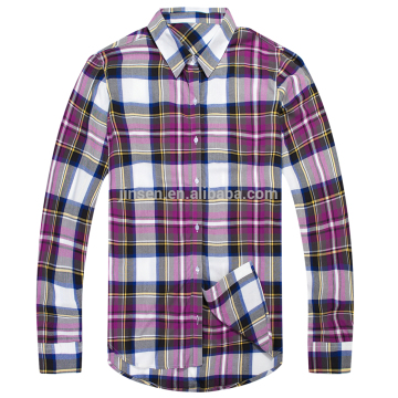 Pure 100% Cotton Check Plaid Casual Blouse Shirt