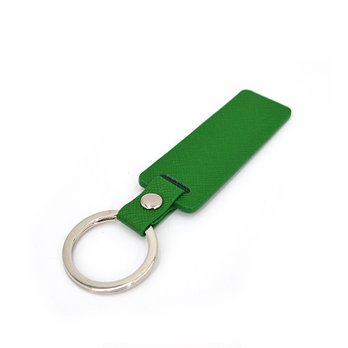 Necklace Key Chain Custom Embossed Logo Green Color Saffiano Leather Keychain Factory