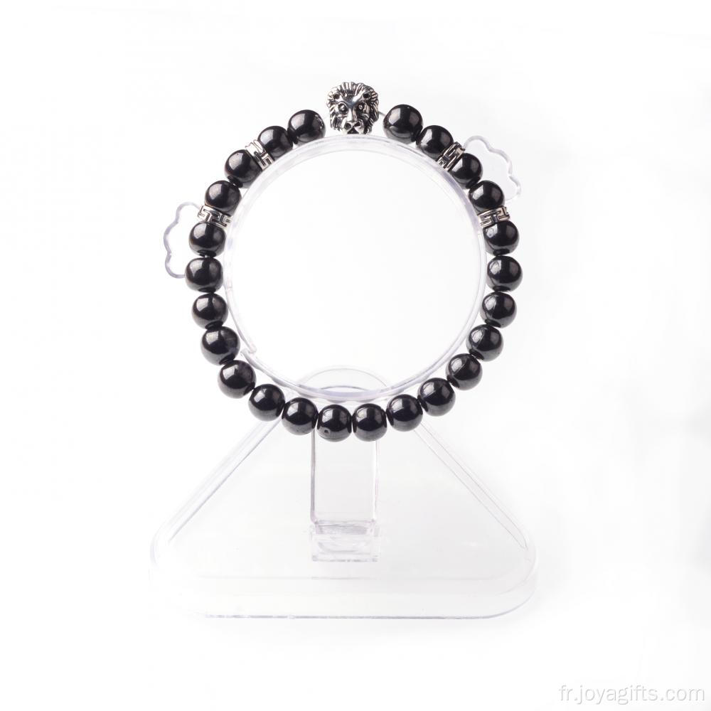 Hématite 8MM Perles précieuses de tête de Lion Bracelet