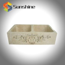 Galala Beige Marble Carving Farmhouse Sink