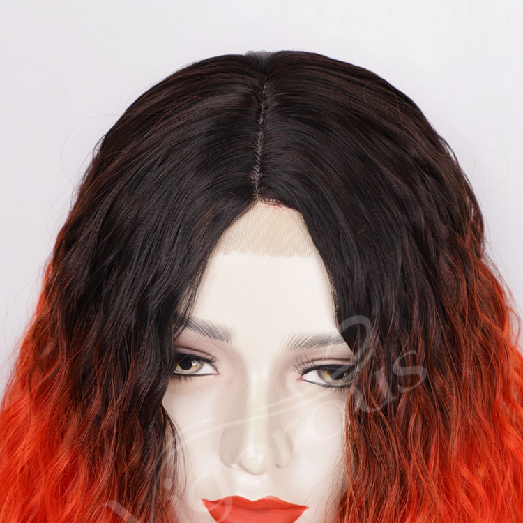 Vendors Small Swiss U Part Heat Resistant Ombre Black Orange Red Deep Wave African Wigs Lace Front Synthetic