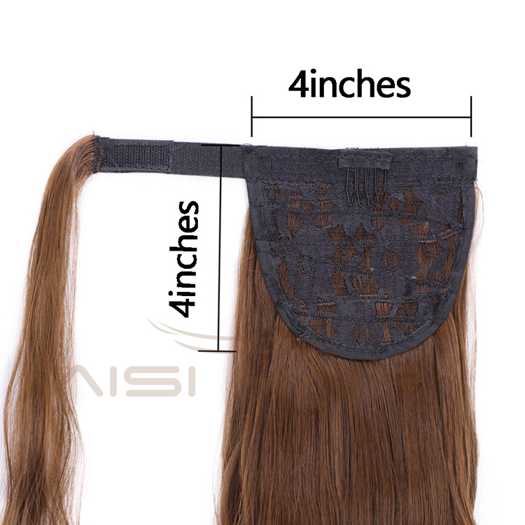 Aisi Hair Heat Resistant Synthetic Fiber Ponytail Hair Extensions Brown Long Wavy Pony Tail Clips In Hairpieces