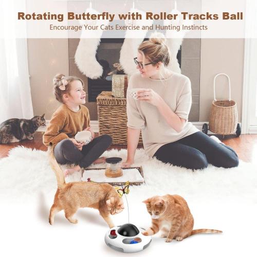 Automatic Electronic Rotating Butterfly Kitten Cat Toys with Roller 2 Tracks Ball