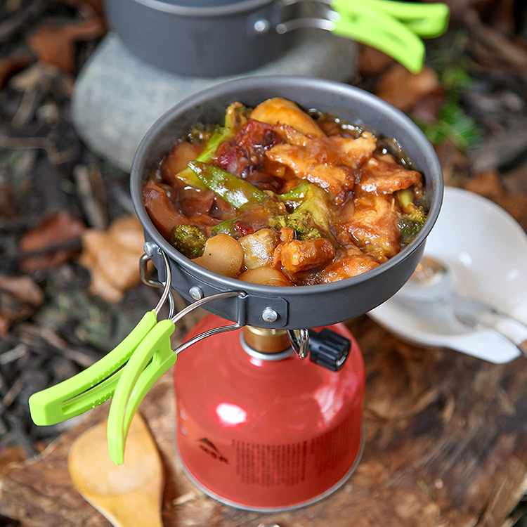Durable 10 Pcs Compact Camping Cookware Mess Kit, Backpacking Gear and Hiking Outdoors Cooking Equipment Cookset