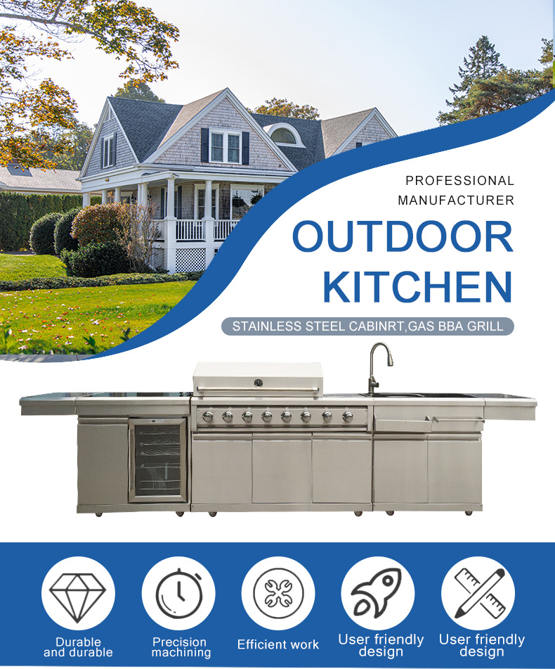 304 Stainless Steel Outdoor Kitchen Island With Kitchen Sink Cabinet ...