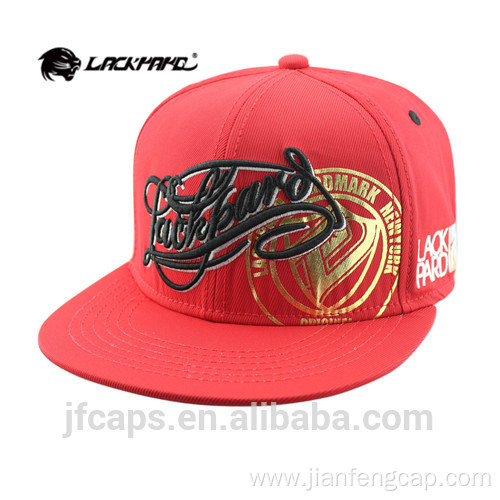 embroidery and printing red cotton snapback hiphop cap