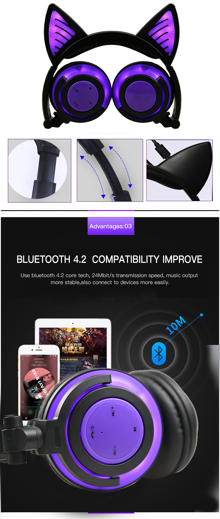 Bluetooth Cat Ear Headphones