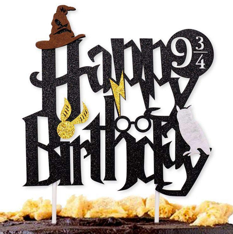 Themed Magic Balloon Cake Topper Glasses Necktie Happy Birthday Banner Party Decoration Wizard Party Supplies