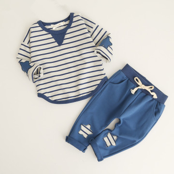 Designer stripes 100% cotton kids sweat suits leisure kids suit