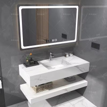 Modern Wall-Mount Double Layer Bathroom Vanity Set with Slate Finish, Includes Basin Cabinet and Mirror