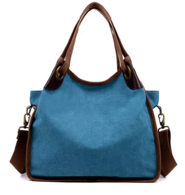 Women Leather Handle Canvas Tote Handbags