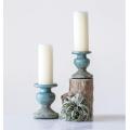 Small Distressed Blue Terracotta Pillar Candle Holder