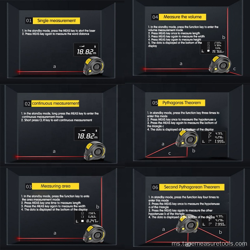 Pita pengukur jarak laser 3 in 1