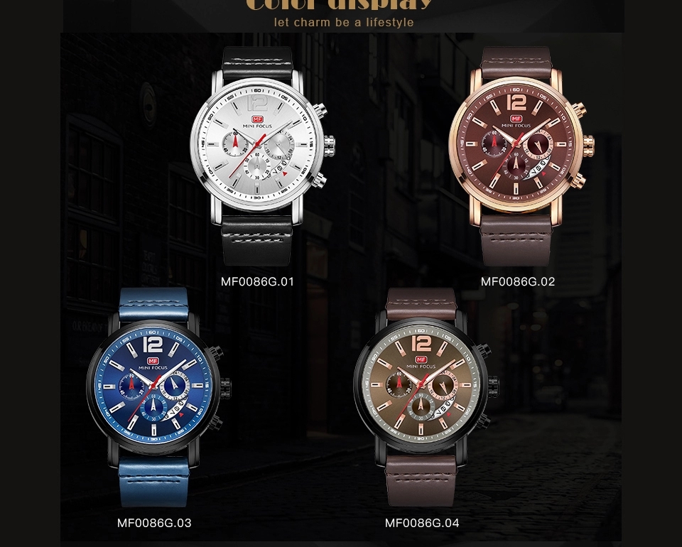 MINI FOCUS 0086 Chronograph Watch Military Sports Watches Men Wristwatches Quartz Movement Leather Relogio Masculino