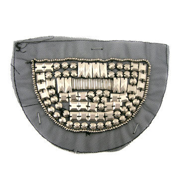 Bead Embroidered Motif with Silver-tone Plastic Bead/Glass Bead, Unique Design